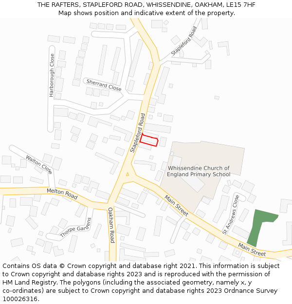 THE RAFTERS, STAPLEFORD ROAD, WHISSENDINE, OAKHAM, LE15 7HF: Location map and indicative extent of plot