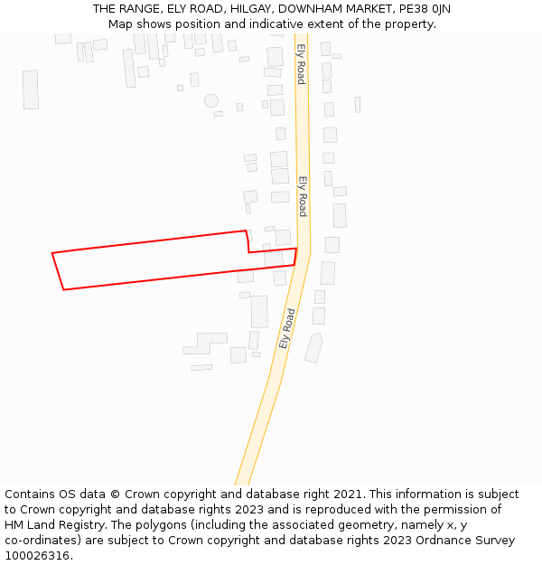 THE RANGE, ELY ROAD, HILGAY, DOWNHAM MARKET, PE38 0JN: Location map and indicative extent of plot