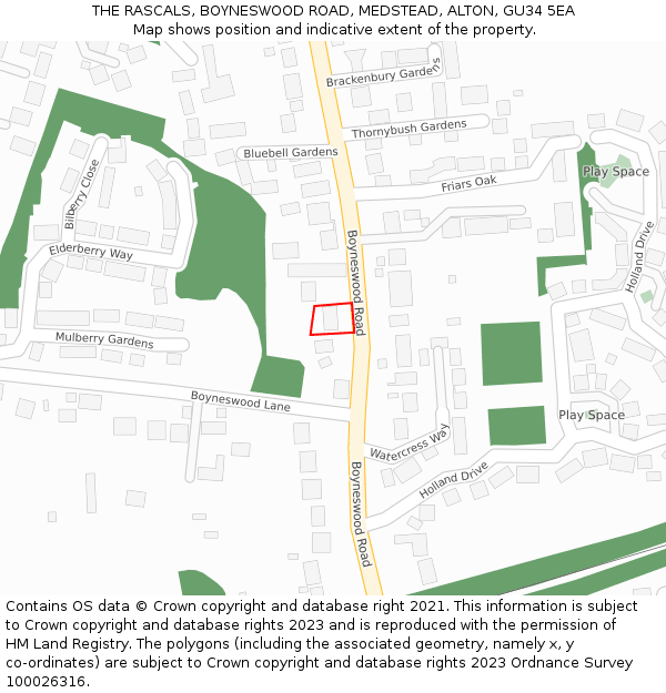 THE RASCALS, BOYNESWOOD ROAD, MEDSTEAD, ALTON, GU34 5EA: Location map and indicative extent of plot