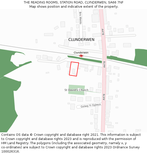 THE READING ROOMS, STATION ROAD, CLYNDERWEN, SA66 7NF: Location map and indicative extent of plot