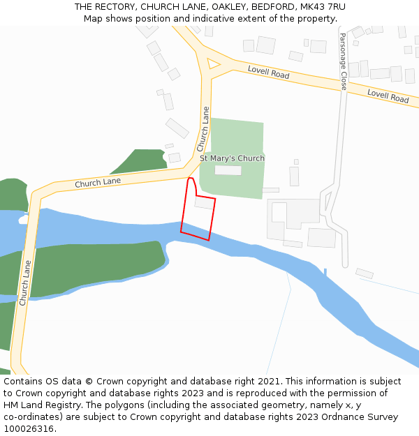 THE RECTORY, CHURCH LANE, OAKLEY, BEDFORD, MK43 7RU: Location map and indicative extent of plot