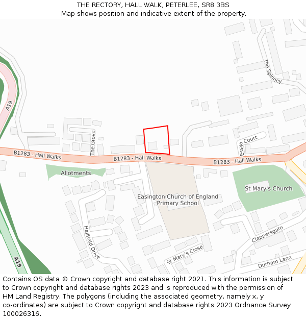 THE RECTORY, HALL WALK, PETERLEE, SR8 3BS: Location map and indicative extent of plot