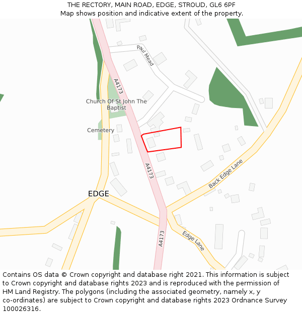 THE RECTORY, MAIN ROAD, EDGE, STROUD, GL6 6PF: Location map and indicative extent of plot