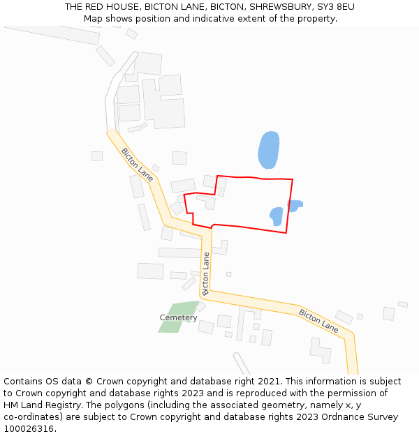 THE RED HOUSE, BICTON LANE, BICTON, SHREWSBURY, SY3 8EU: Location map and indicative extent of plot