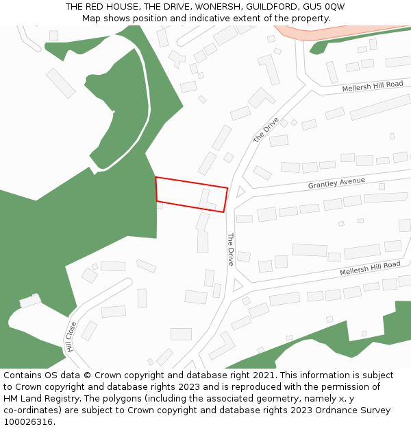 THE RED HOUSE, THE DRIVE, WONERSH, GUILDFORD, GU5 0QW: Location map and indicative extent of plot