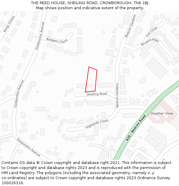 THE REED HOUSE, SHEILING ROAD, CROWBOROUGH, TN6 1BJ: Location map and indicative extent of plot