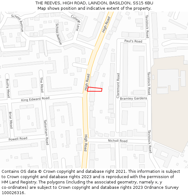 THE REEVES, HIGH ROAD, LAINDON, BASILDON, SS15 6BU: Location map and indicative extent of plot