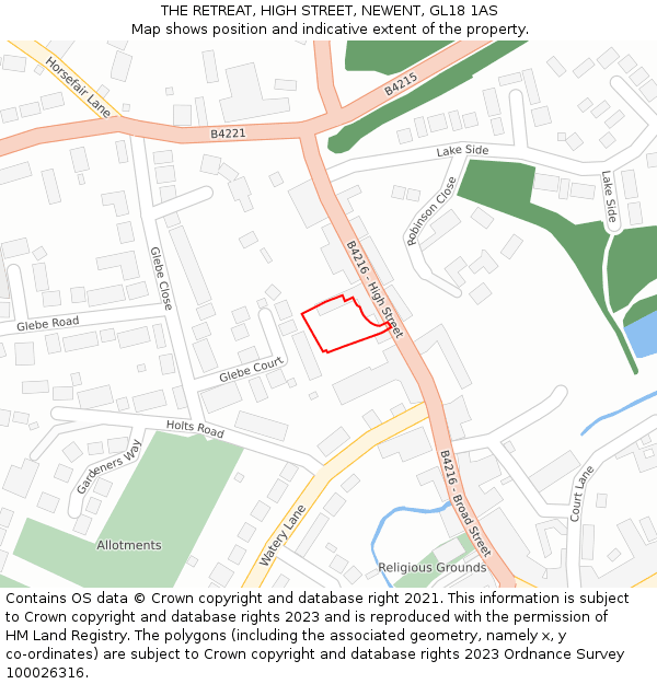 THE RETREAT, HIGH STREET, NEWENT, GL18 1AS: Location map and indicative extent of plot