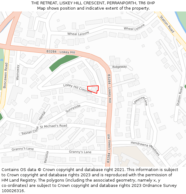 THE RETREAT, LISKEY HILL CRESCENT, PERRANPORTH, TR6 0HP: Location map and indicative extent of plot