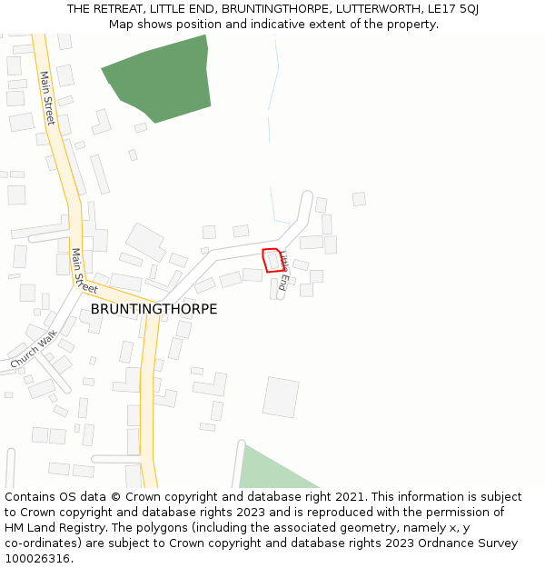 THE RETREAT, LITTLE END, BRUNTINGTHORPE, LUTTERWORTH, LE17 5QJ: Location map and indicative extent of plot