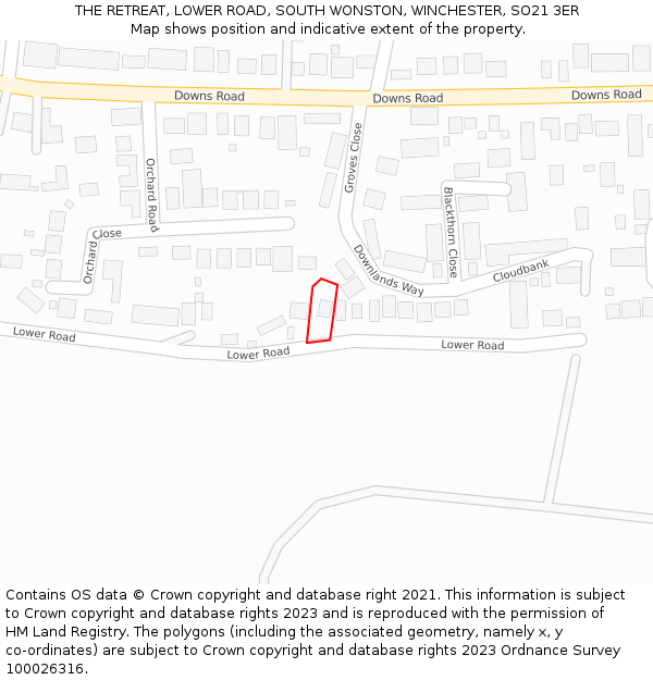 THE RETREAT, LOWER ROAD, SOUTH WONSTON, WINCHESTER, SO21 3ER: Location map and indicative extent of plot