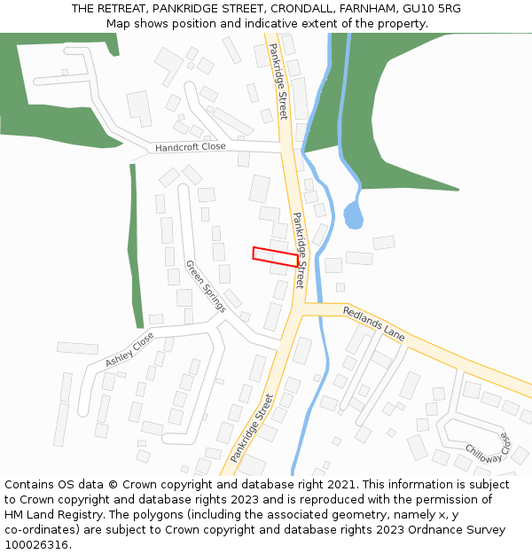 THE RETREAT, PANKRIDGE STREET, CRONDALL, FARNHAM, GU10 5RG: Location map and indicative extent of plot