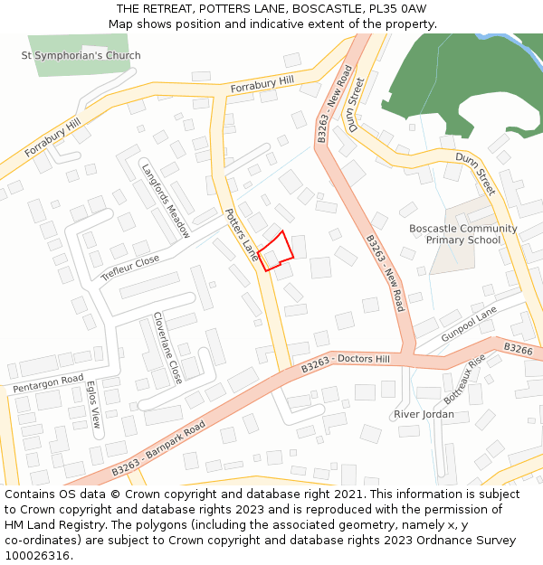 THE RETREAT, POTTERS LANE, BOSCASTLE, PL35 0AW: Location map and indicative extent of plot