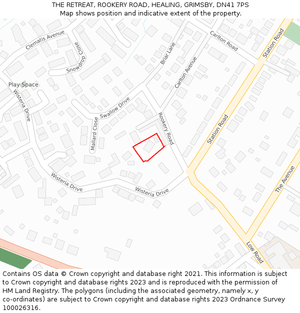 THE RETREAT, ROOKERY ROAD, HEALING, GRIMSBY, DN41 7PS: Location map and indicative extent of plot
