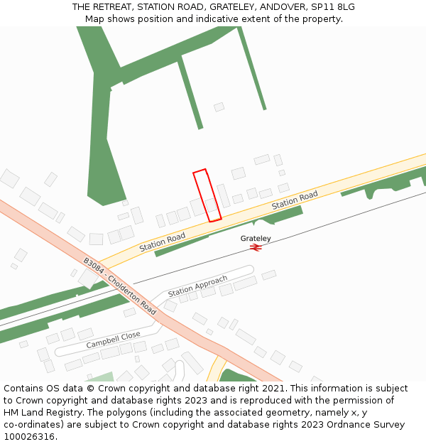 THE RETREAT, STATION ROAD, GRATELEY, ANDOVER, SP11 8LG: Location map and indicative extent of plot