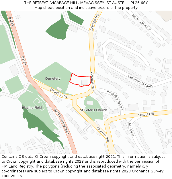 THE RETREAT, VICARAGE HILL, MEVAGISSEY, ST AUSTELL, PL26 6SY: Location map and indicative extent of plot