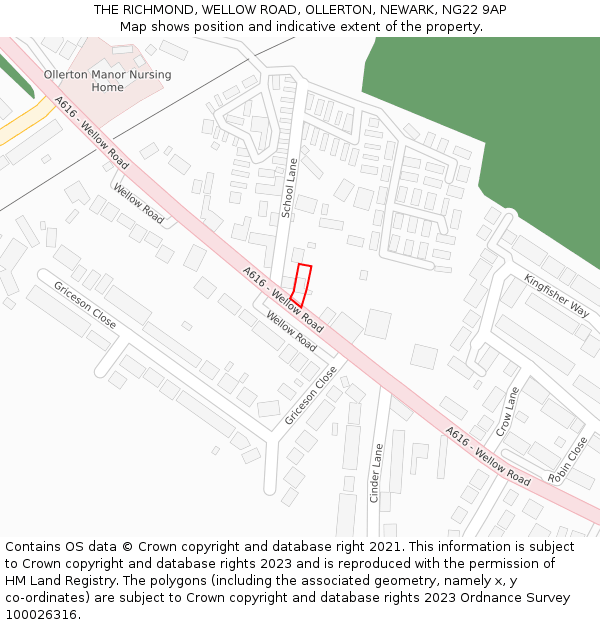 THE RICHMOND, WELLOW ROAD, OLLERTON, NEWARK, NG22 9AP: Location map and indicative extent of plot