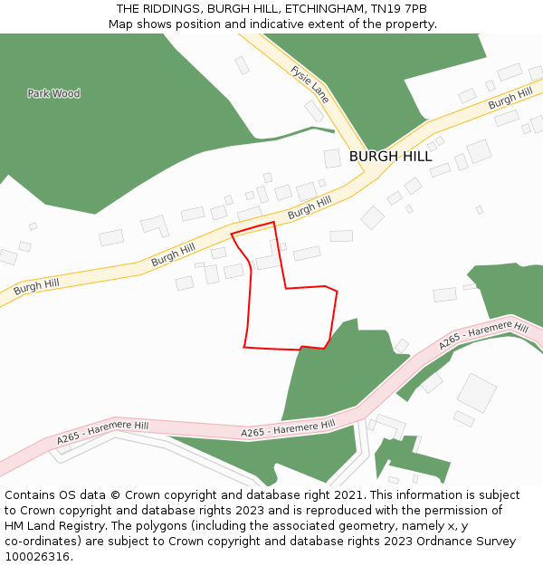 THE RIDDINGS, BURGH HILL, ETCHINGHAM, TN19 7PB: Location map and indicative extent of plot