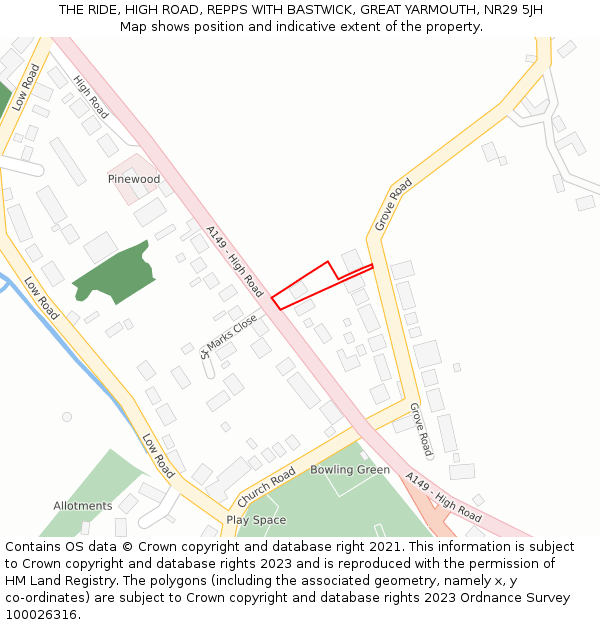 THE RIDE, HIGH ROAD, REPPS WITH BASTWICK, GREAT YARMOUTH, NR29 5JH: Location map and indicative extent of plot