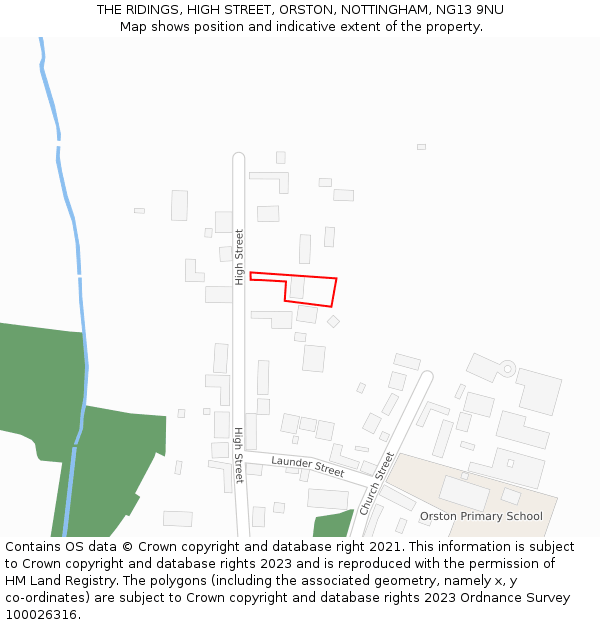 THE RIDINGS, HIGH STREET, ORSTON, NOTTINGHAM, NG13 9NU: Location map and indicative extent of plot