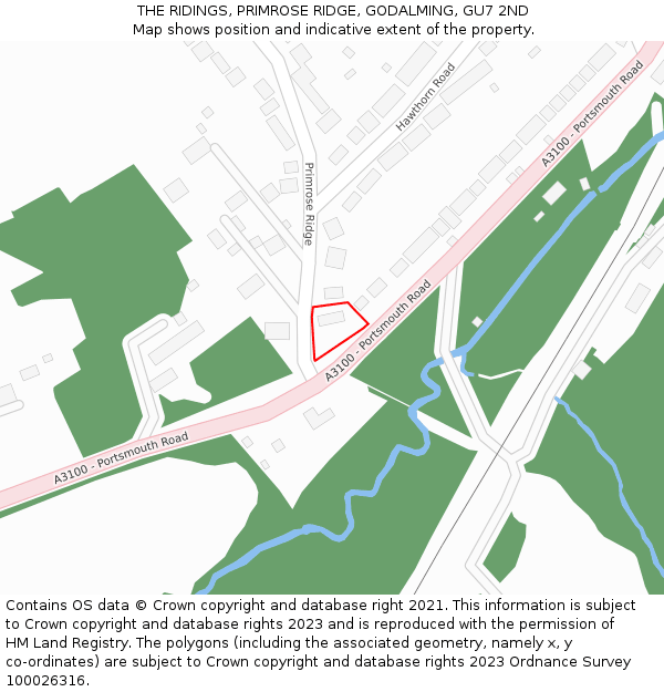 THE RIDINGS, PRIMROSE RIDGE, GODALMING, GU7 2ND: Location map and indicative extent of plot