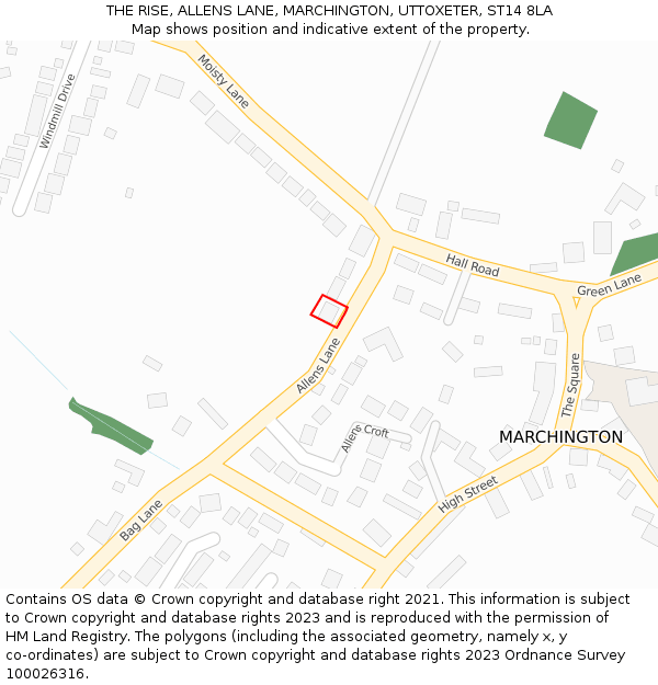 THE RISE, ALLENS LANE, MARCHINGTON, UTTOXETER, ST14 8LA: Location map and indicative extent of plot