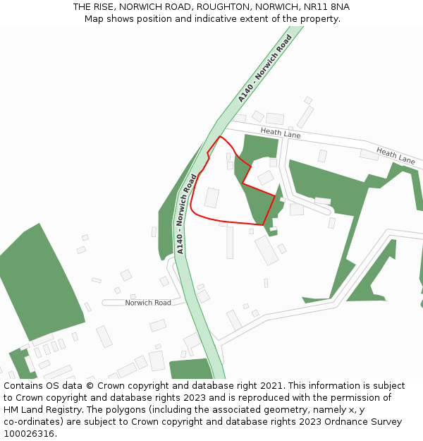 THE RISE, NORWICH ROAD, ROUGHTON, NORWICH, NR11 8NA: Location map and indicative extent of plot