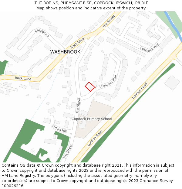 THE ROBINS, PHEASANT RISE, COPDOCK, IPSWICH, IP8 3LF: Location map and indicative extent of plot