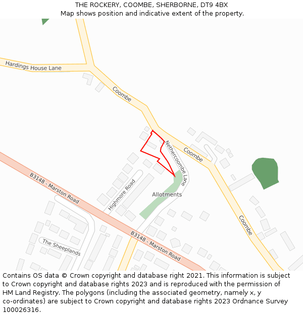 THE ROCKERY, COOMBE, SHERBORNE, DT9 4BX: Location map and indicative extent of plot