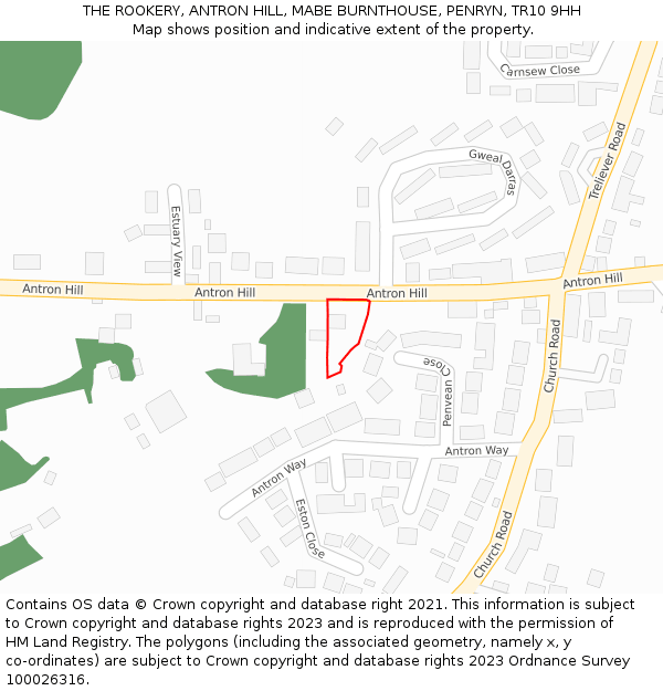 THE ROOKERY, ANTRON HILL, MABE BURNTHOUSE, PENRYN, TR10 9HH: Location map and indicative extent of plot