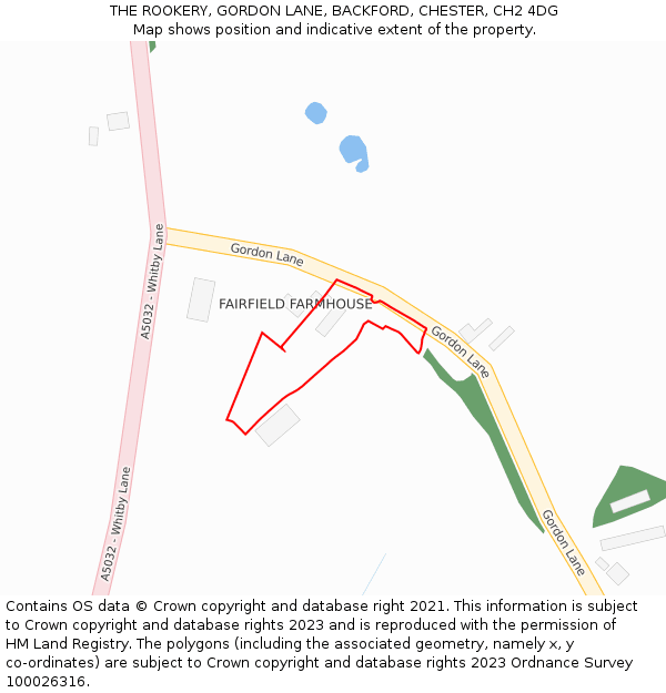 THE ROOKERY, GORDON LANE, BACKFORD, CHESTER, CH2 4DG: Location map and indicative extent of plot