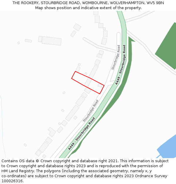 THE ROOKERY, STOURBRIDGE ROAD, WOMBOURNE, WOLVERHAMPTON, WV5 9BN: Location map and indicative extent of plot