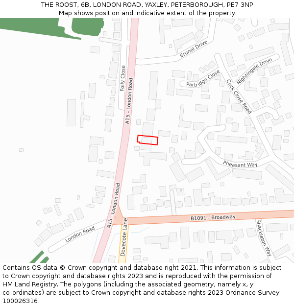 THE ROOST, 6B, LONDON ROAD, YAXLEY, PETERBOROUGH, PE7 3NP: Location map and indicative extent of plot