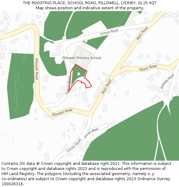 THE ROOSTING PLACE, SCHOOL ROAD, PILLOWELL, LYDNEY, GL15 4QT: Location map and indicative extent of plot