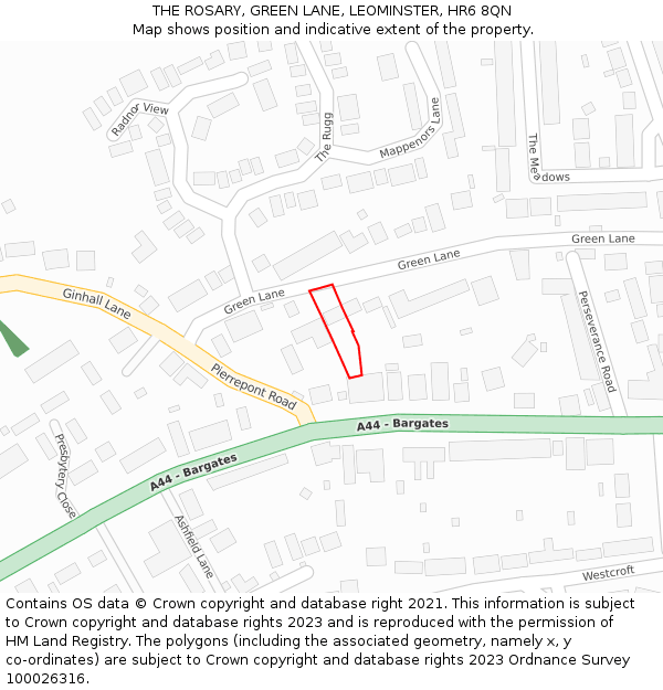 THE ROSARY, GREEN LANE, LEOMINSTER, HR6 8QN: Location map and indicative extent of plot