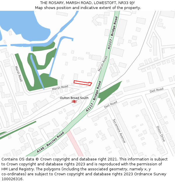 THE ROSARY, MARSH ROAD, LOWESTOFT, NR33 9JY: Location map and indicative extent of plot