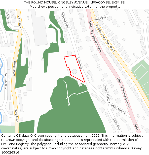 THE ROUND HOUSE, KINGSLEY AVENUE, ILFRACOMBE, EX34 8EJ: Location map and indicative extent of plot