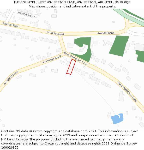 THE ROUNDEL, WEST WALBERTON LANE, WALBERTON, ARUNDEL, BN18 0QS: Location map and indicative extent of plot