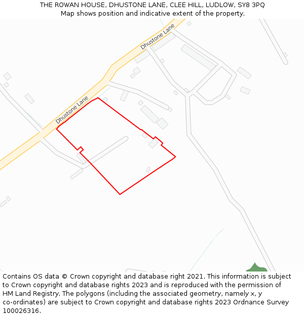 THE ROWAN HOUSE, DHUSTONE LANE, CLEE HILL, LUDLOW, SY8 3PQ: Location map and indicative extent of plot