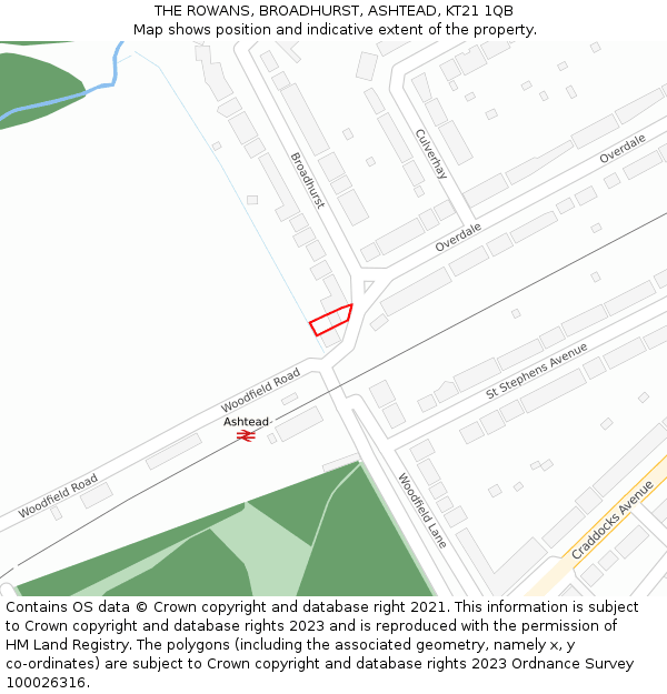 THE ROWANS, BROADHURST, ASHTEAD, KT21 1QB: Location map and indicative extent of plot