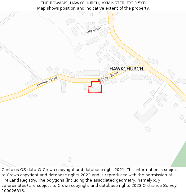 THE ROWANS, HAWKCHURCH, AXMINSTER, EX13 5XB: Location map and indicative extent of plot