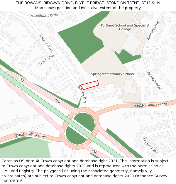 THE ROWANS, RIDGWAY DRIVE, BLYTHE BRIDGE, STOKE-ON-TRENT, ST11 9HN: Location map and indicative extent of plot