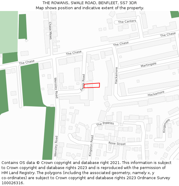 THE ROWANS, SWALE ROAD, BENFLEET, SS7 3DR: Location map and indicative extent of plot