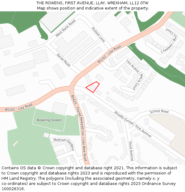 THE ROWENS, FIRST AVENUE, LLAY, WREXHAM, LL12 0TW: Location map and indicative extent of plot