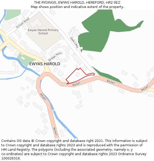 THE RYDINGS, EWYAS HAROLD, HEREFORD, HR2 0EZ: Location map and indicative extent of plot