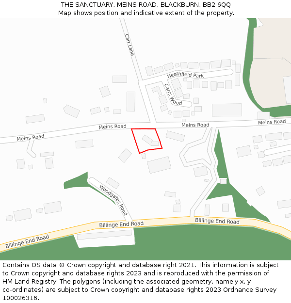 THE SANCTUARY, MEINS ROAD, BLACKBURN, BB2 6QQ: Location map and indicative extent of plot