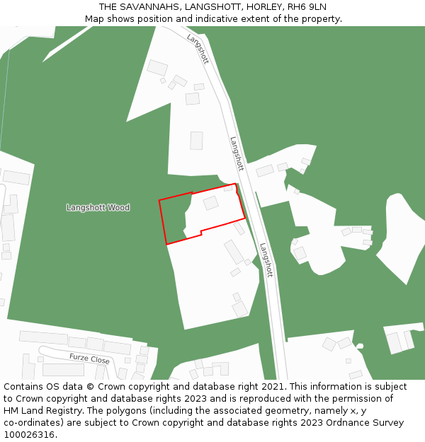 THE SAVANNAHS, LANGSHOTT, HORLEY, RH6 9LN: Location map and indicative extent of plot