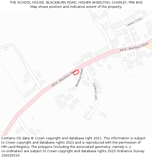 THE SCHOOL HOUSE, BLACKBURN ROAD, HIGHER WHEELTON, CHORLEY, PR6 8HS: Location map and indicative extent of plot