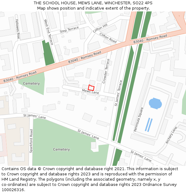 THE SCHOOL HOUSE, MEWS LANE, WINCHESTER, SO22 4PS: Location map and indicative extent of plot