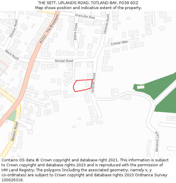 THE SETT, UPLANDS ROAD, TOTLAND BAY, PO39 0DZ: Location map and indicative extent of plot